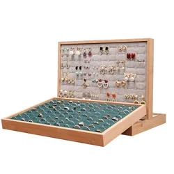 Bambus-Ringtablett mit 100 Fächern, Schmuckvitrine, Aufbewahrungsorganisator, Präsentationstablett, 35 x 24 cm