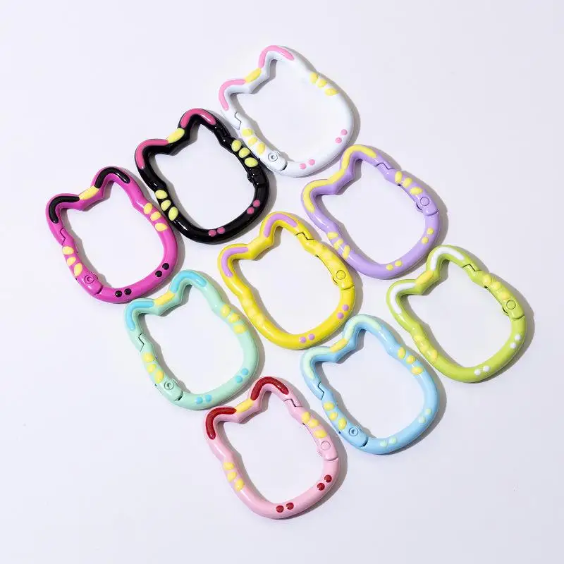 30PCS Metal Cat Shape Ring Snap Hook Spring Gate Trigger Clasps Clips For DIY Leather Craft Belt Strap Webbing Keychain Hooks