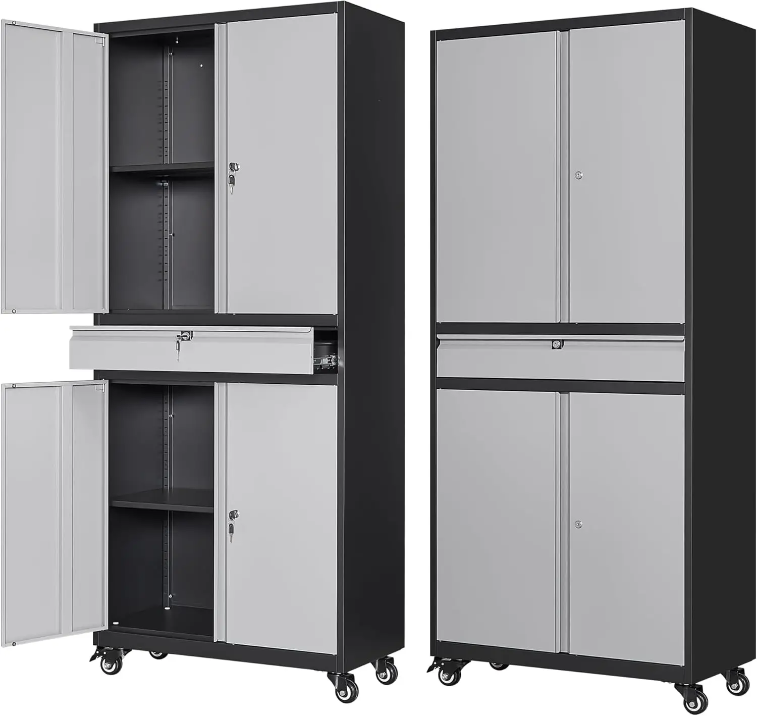 

Letaya Metal Garage Storage Cabinet with Wheels,72” Rolling Tool Cabinet with 4 Door Lock-Adjustable Shelves and Drawer