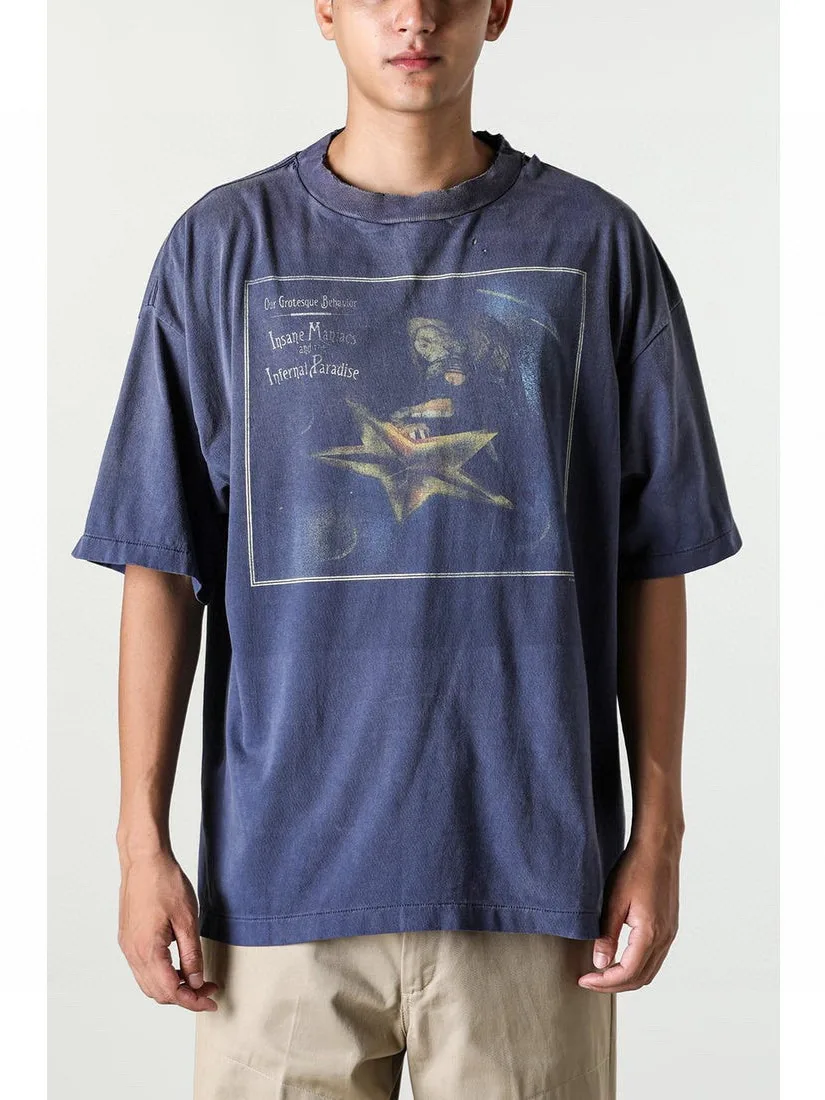 

Saint Mxxxxxx X CPFM Vintage Star Smile Waed Blue ort Sve round Ne T-irt Youthful Summer Cotton Casual ex Tee