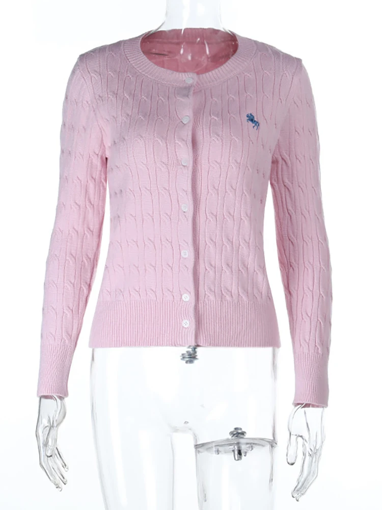 Fantoye вязаный кардиган с круглым вырезом, женский свитер, розовый однобортный свитер с длинными рукавами, женский осенний тонкий повседневный уличный свитер