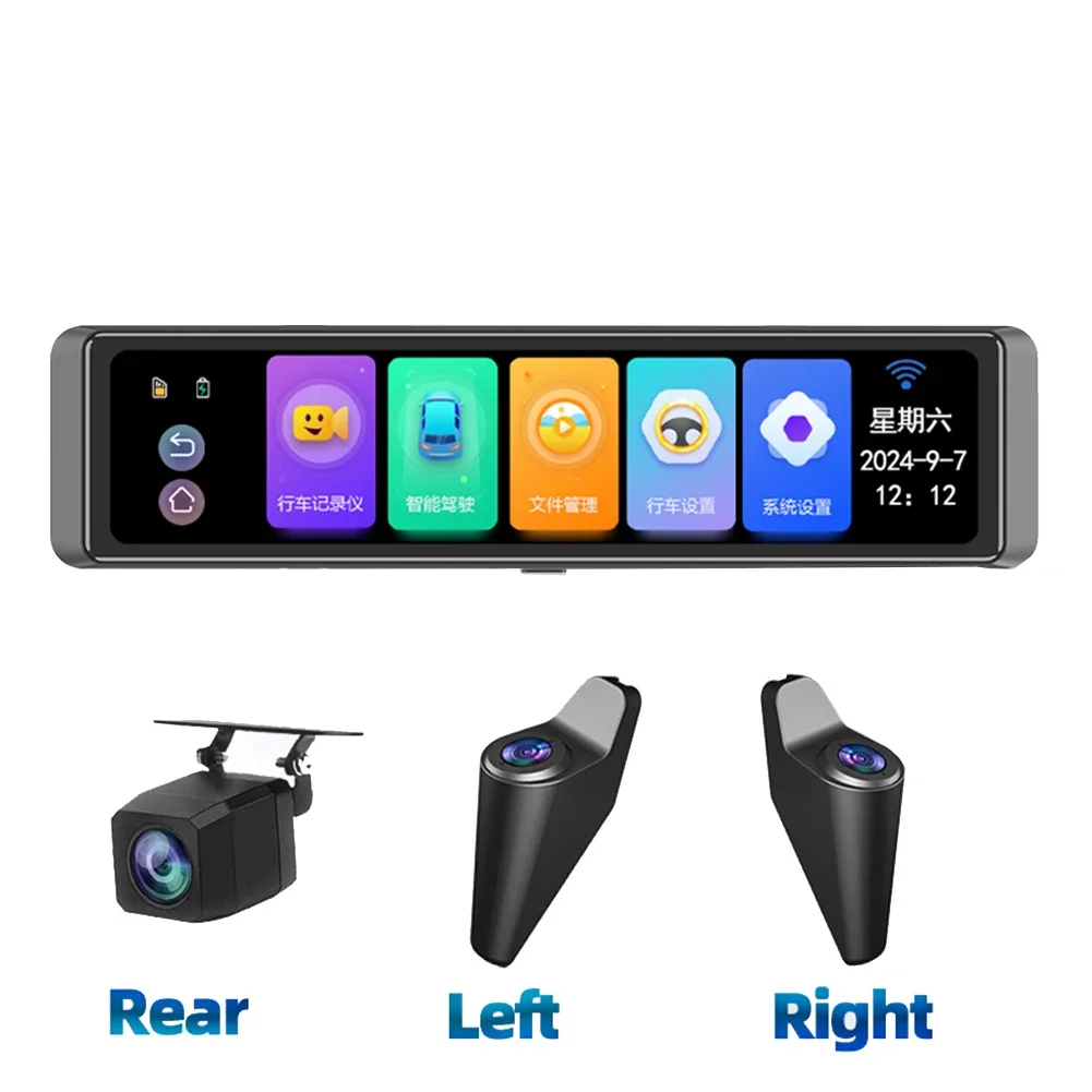 12 Inch 4K Ultra HD Dash Cam ADAS BSD Auto Achteruitkijkspiegel Dodehoekdetectie Loop Recording 1080P Achteruitrijcamera Videorecorder
