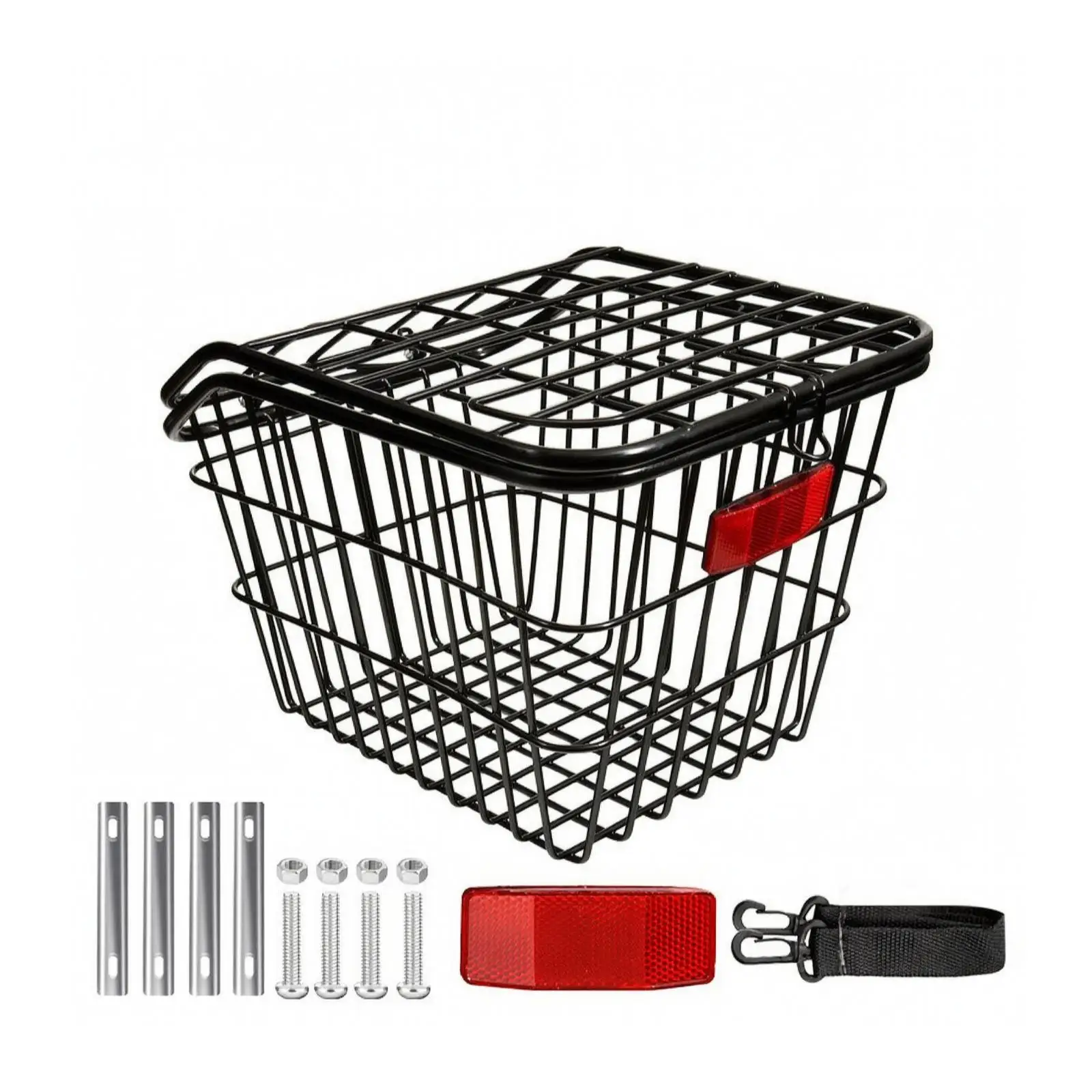 Practical Rear Bike Basket with Lid and Reflector Metal Wire Basket for Bicycle Rack Storage for Groceries Books and Handbags