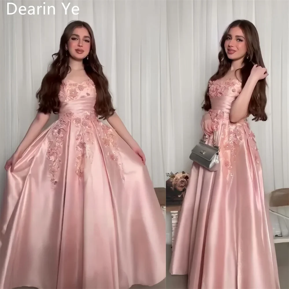 

Saudi Arabia Formal Dress Dearin Strapless A-line Floor Length Skirts Draped Shirred Sleeveless Applique Flower Bespoke Occasion