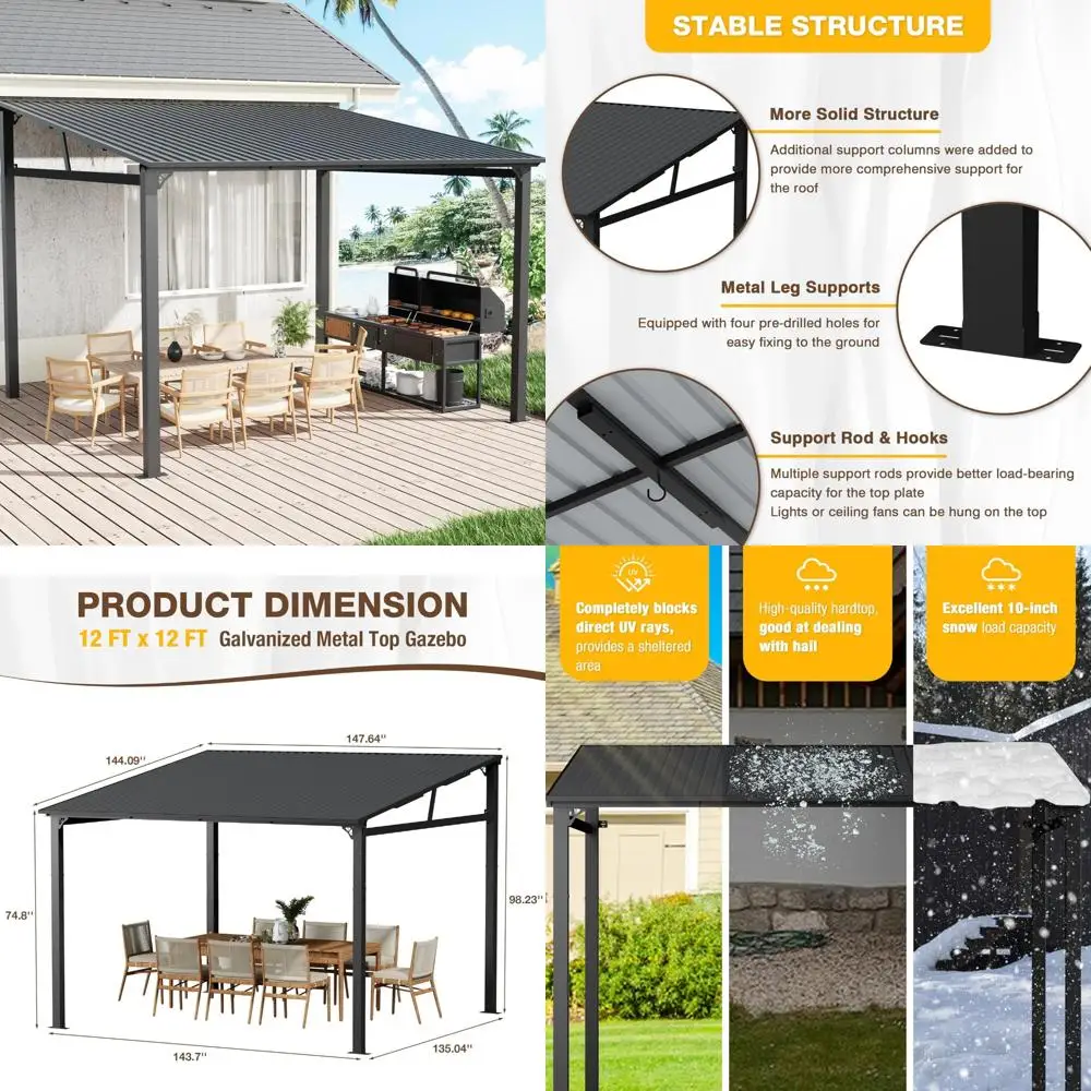 

Прочная металлическая беседка размером 12 x 12 футов с крышей из оцинкованной стали для уличной беседки