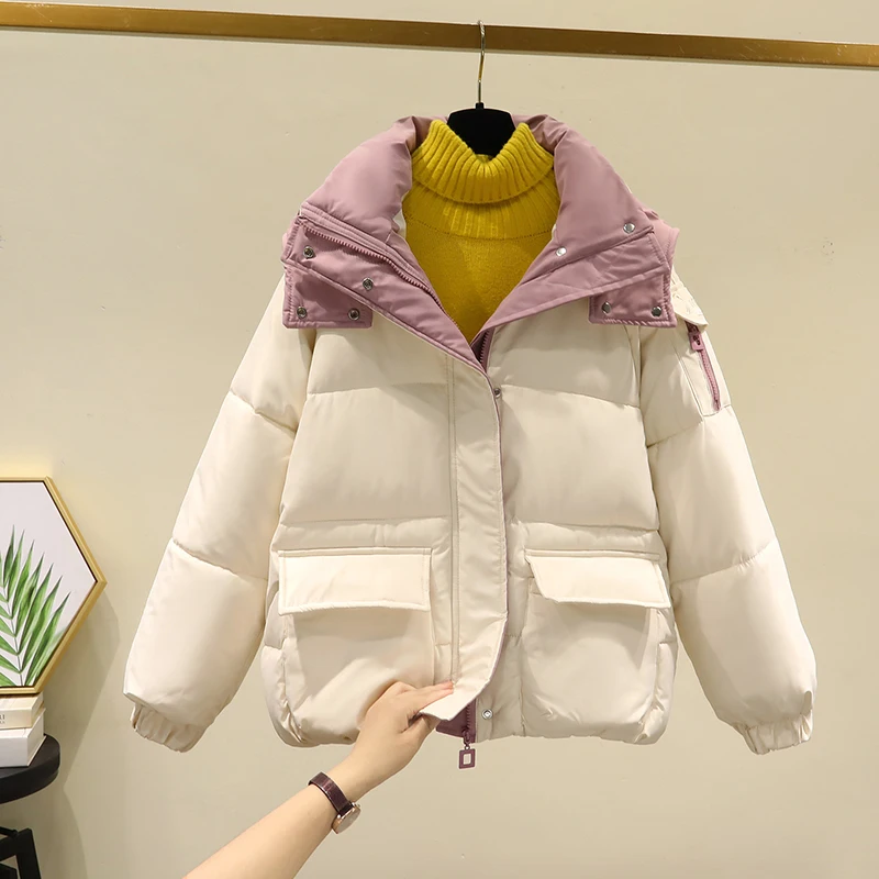 

Winter Hooded JacketWomen's New Fashion Long Sleeve Down Cotton Jacket Loose Thick Warm Parka Female Short Bread Service