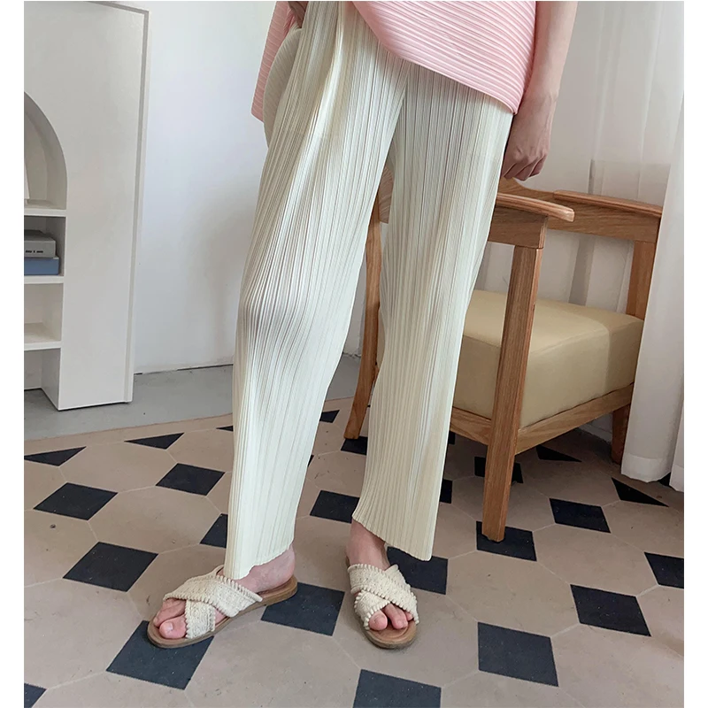 

Женские брюки с высокой талией, прямые, плиссированные, с эластичным поясом, для похудения, драпирующиеся, прохладные на лето, повседневные, для дома