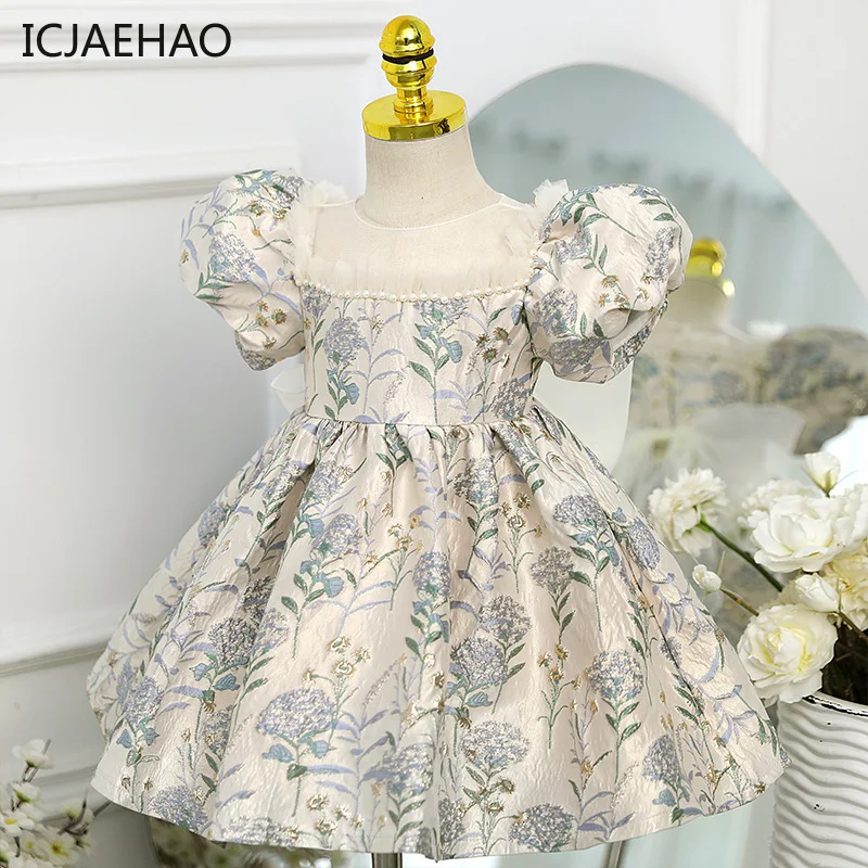 

ICJAEHAO Kids Elegant Evening Clothes Luxury Embroidery Flower Baby Girl Dress For 1st Birthday Wedding Spanish Ceremony Prom