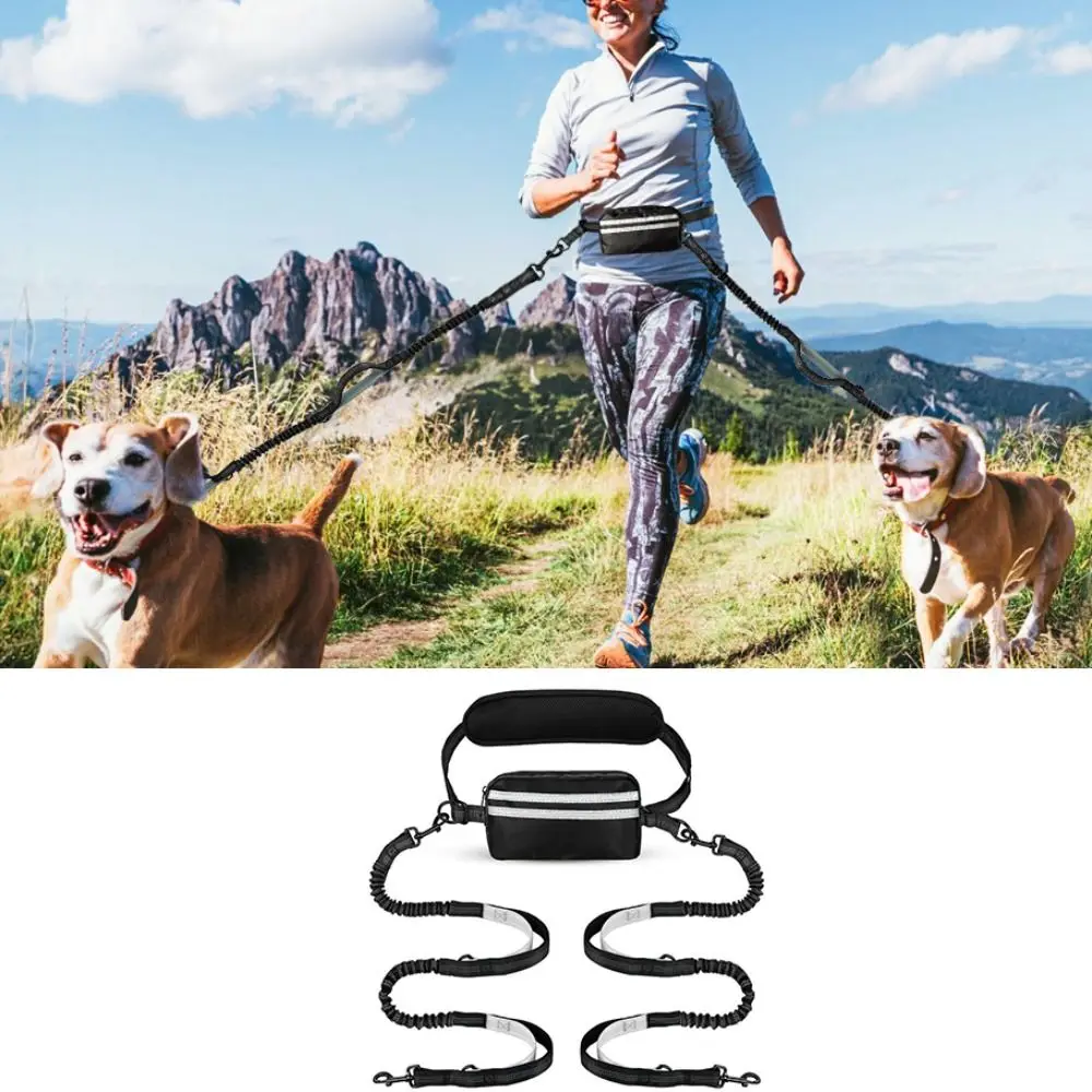 

Reflective Strip Dog Running Waist Leash Retractable With Zipper Pouch Hands Free Dog Leash Double/Single Rope