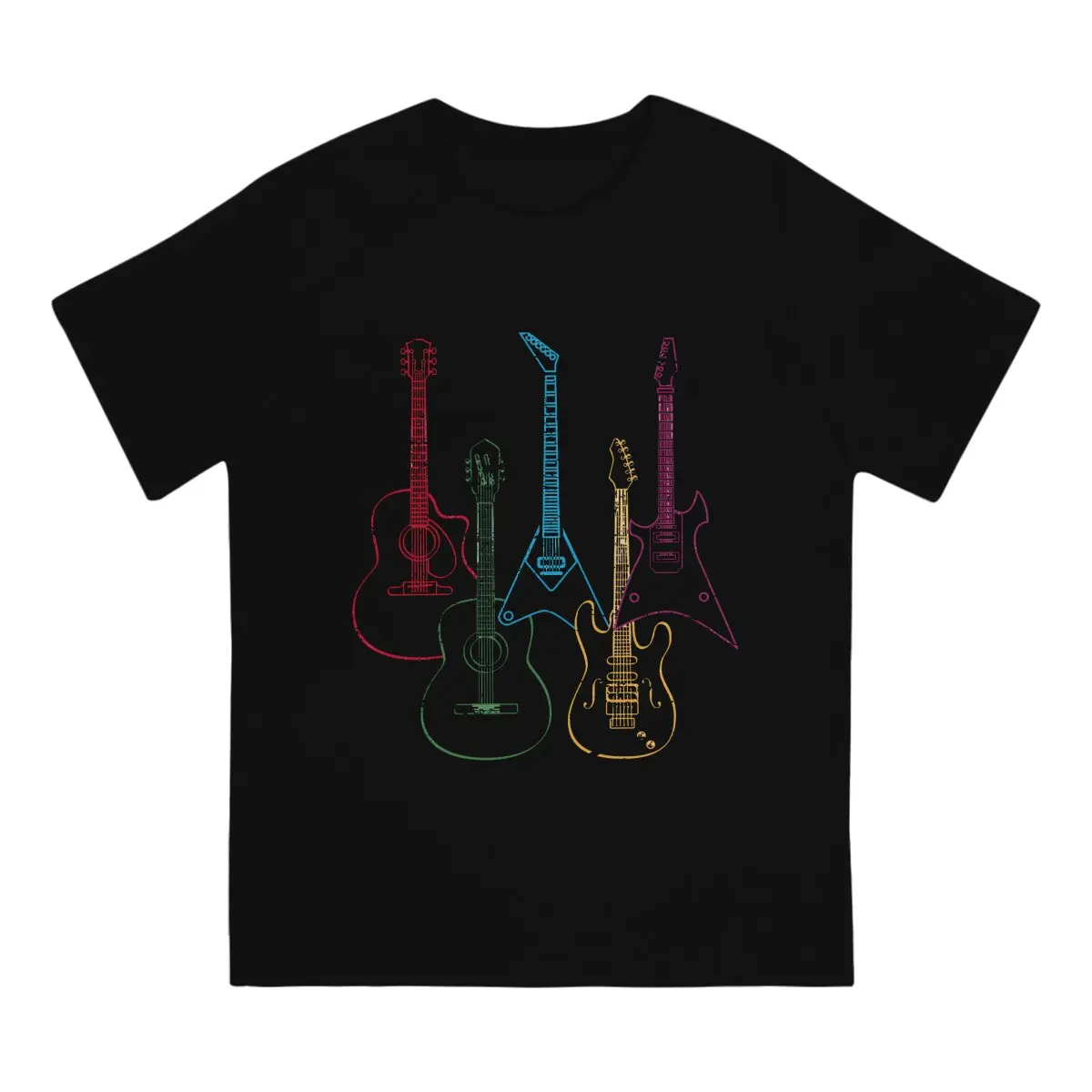 Vintage Guitar Classic Man's TShirt Bass Guitar Rock Music Crewneck Short Sleeve Polyester T Shirt Funny Birthday Gifts