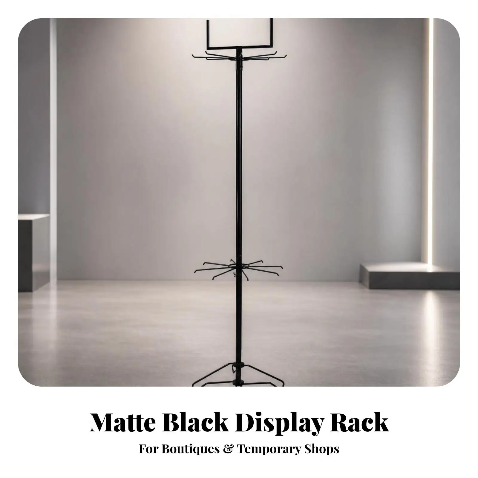Sturdy Metal Floor Display Rack Double Tier Hanging Shelf with Hooks for Market Stall Retail Promotional Display