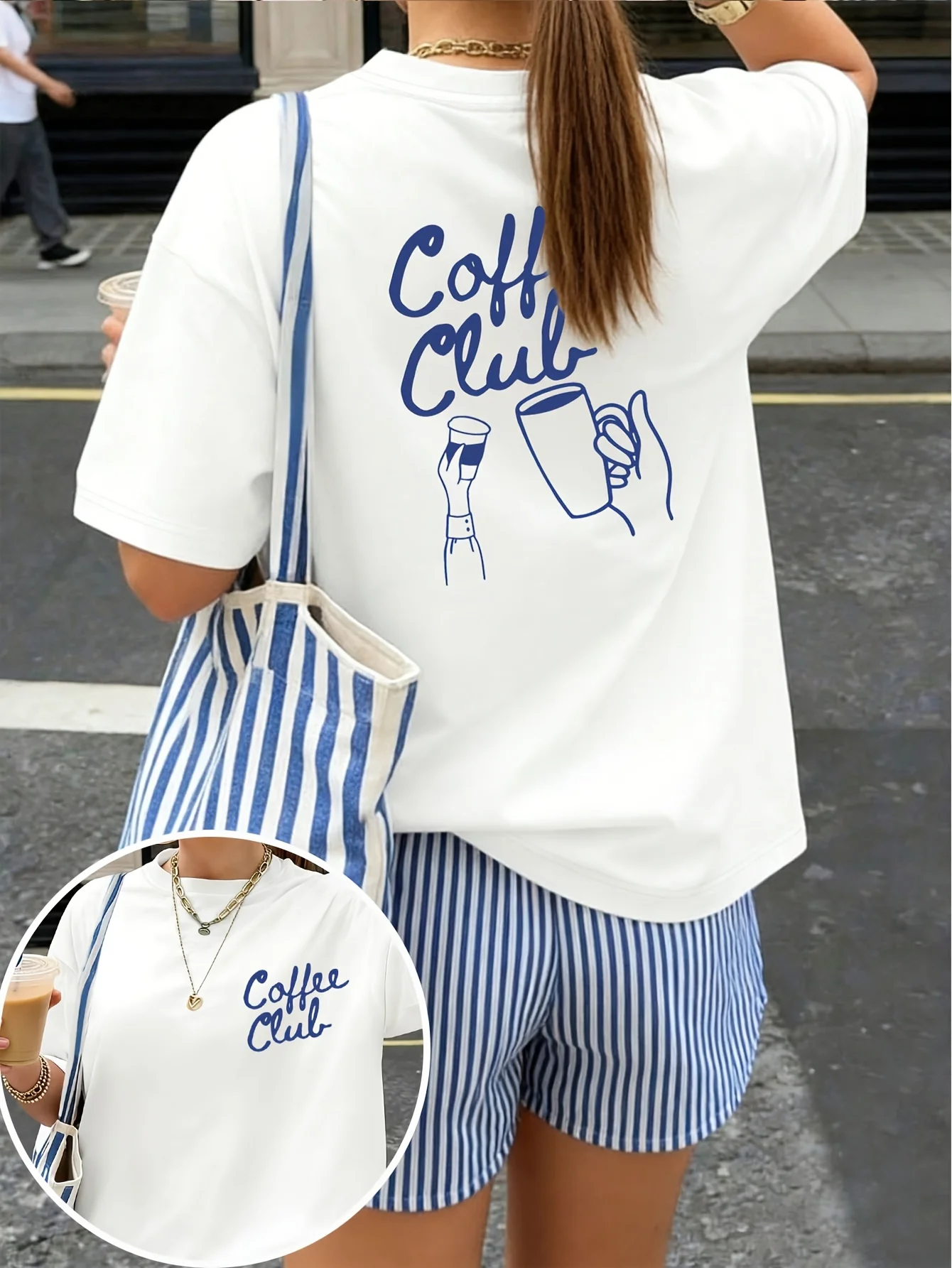 Women's Vintage Coffee Club Sleeve Round Neck Blouse-Compatible with Coffee Bean Print Suitable for Daily Wear Layering Casual
