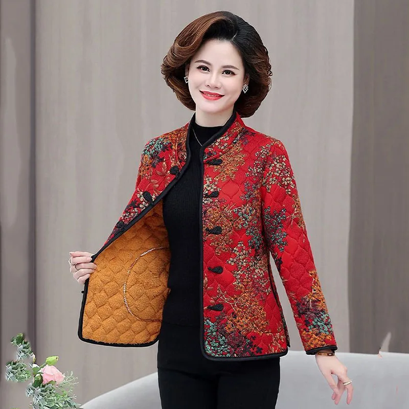 Middle-aged Elderly Winter New Fleece Warm Cold-proof Thick Cotton-padded Coat Mom And Grandma Put Loose Large Size Coat