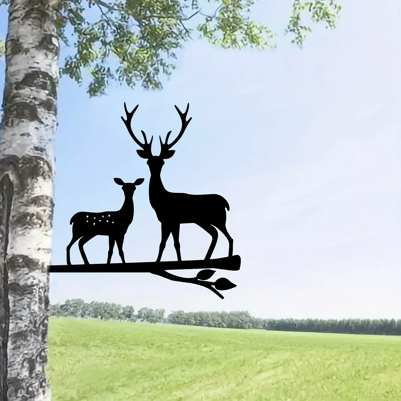 Two Deers On Branch Iron Art Silhouette Metal Art Home Garden Yard Patio Outdoor Statue Stake Decoration Christmas Decoration