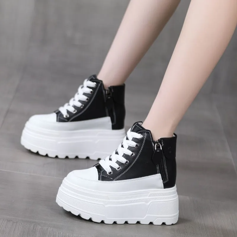 

2026 New 10CM Fashion Microfiber Leather Sneaker For Lady Fashion High Platform Chunky Running Shoes Women Girls Trend Sneakers