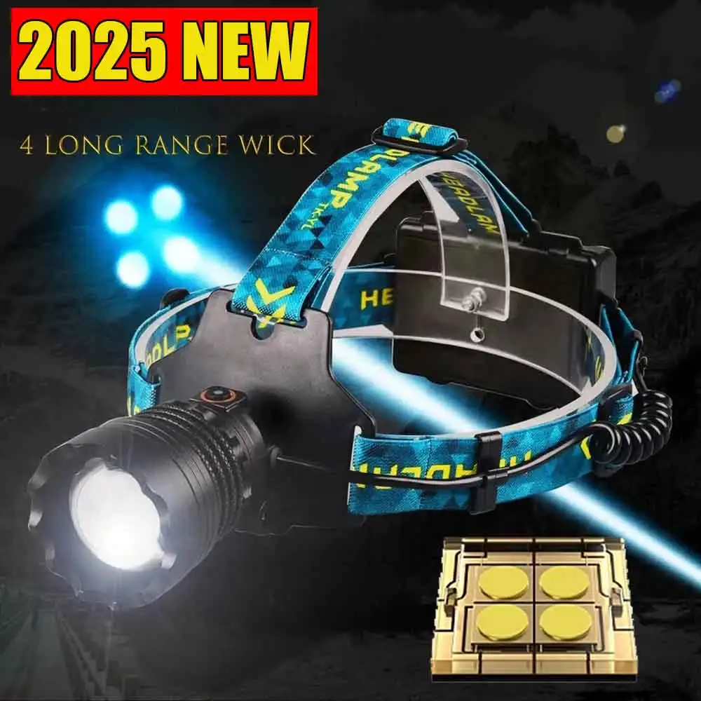 300000000LM Upgrade 4*White laser Headlamp Fishing Headlight 18650 Battery Flashlight USB Rechargeable Head Lights Torch Lantern