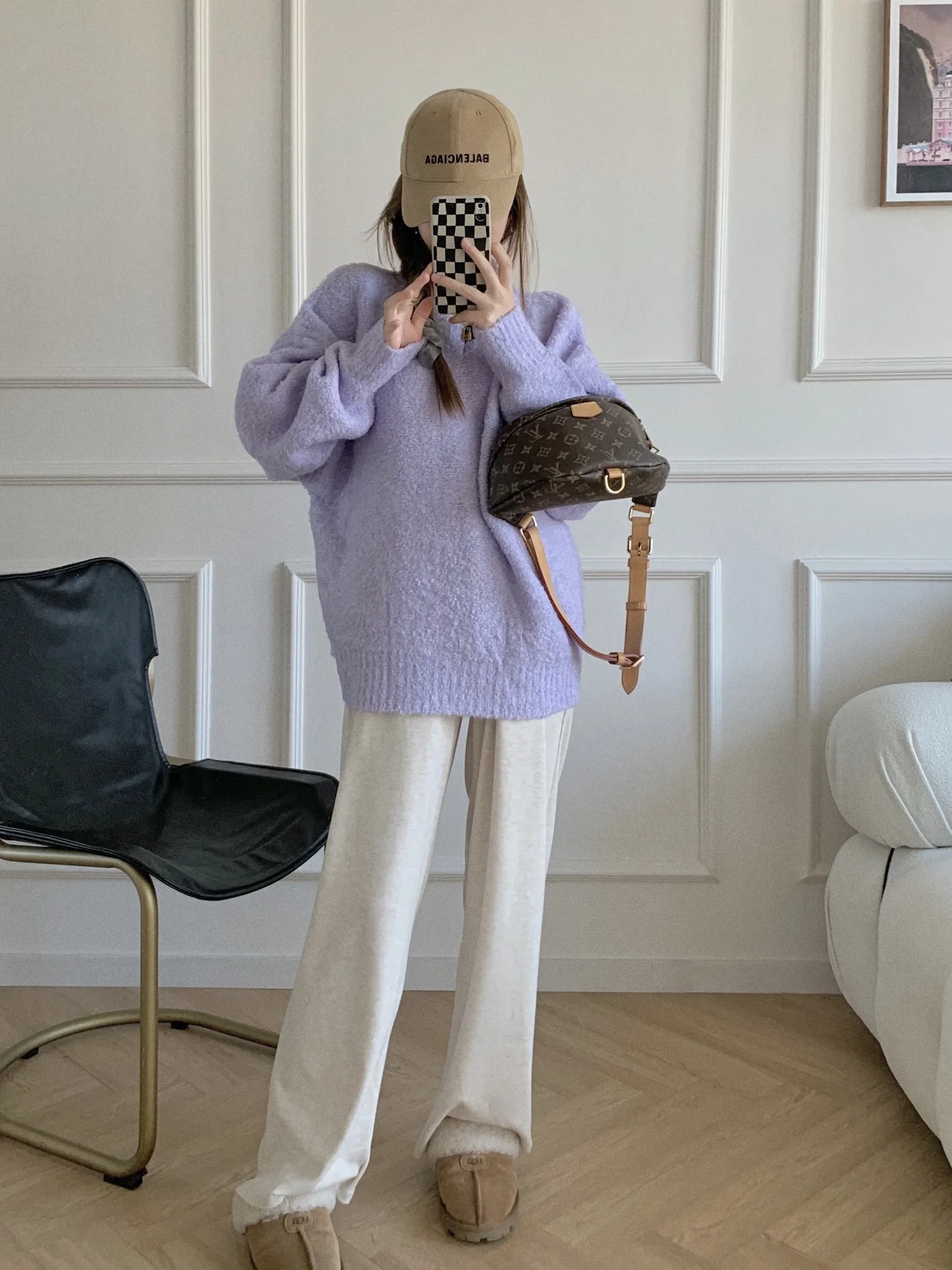 

Linzi Double Color Soft Lazy V-Ne Loose Knitted Sweater Cloud Soft Sensation Overhead Knitted Top Women's Faion Winter 2023