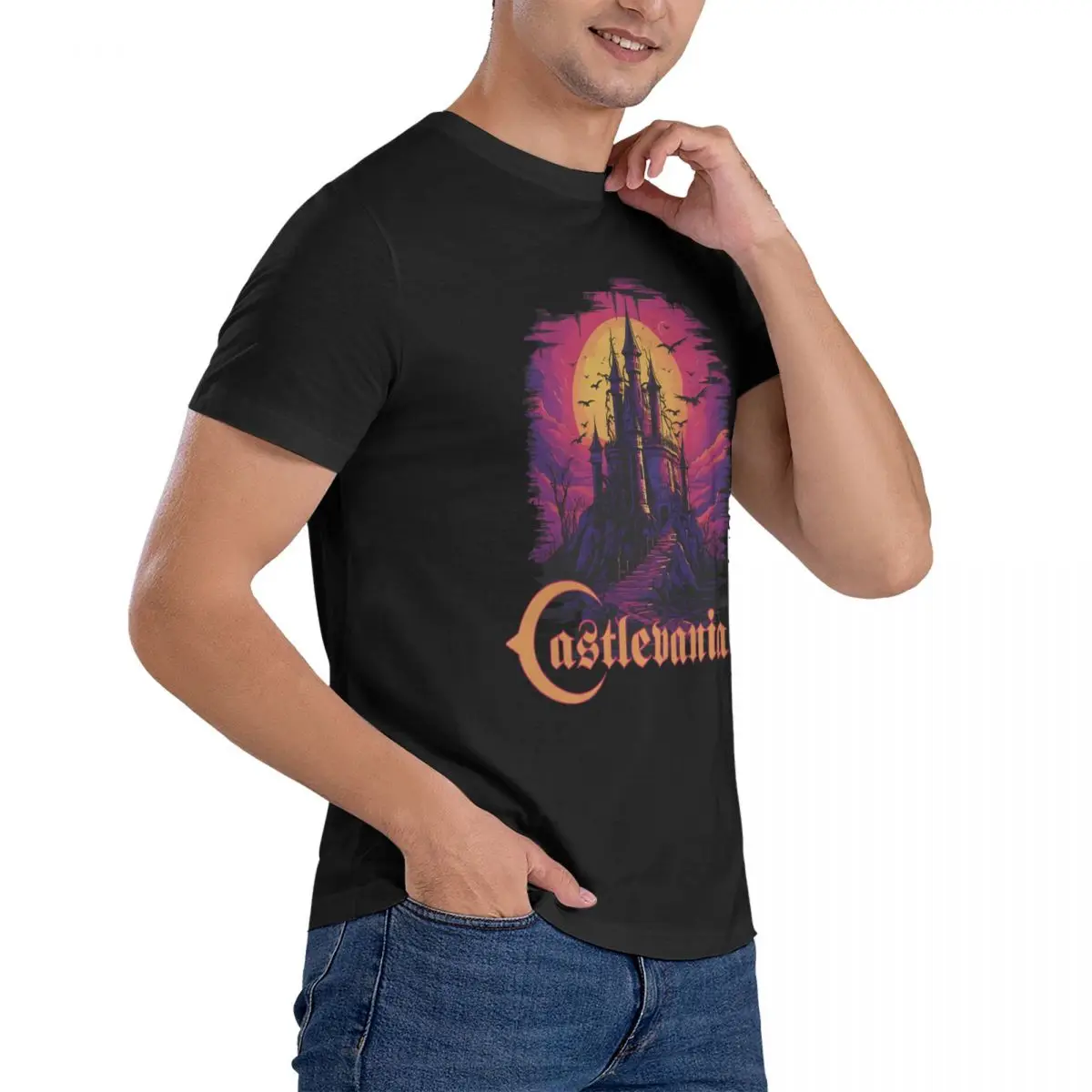 Castlevania Vaporwave T-Shirt Men Castlevania Vintage Pure Cotton Tees Crewneck Short Sleeve T Shirt Unique Tops