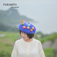 Faramita Holiday Star Microcosm Blue Cute Hat Beret Hats Girls Flat Cap Painter Cashmere Hats Lady Girl Berets Women Warm