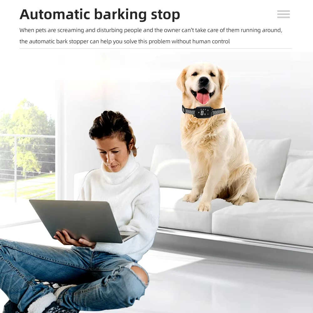 Waterproof Rechargeable Pet Electric Training Collar, Remote Anti‑Bark Device, Shock Vibration Sound Warning for Small Medium