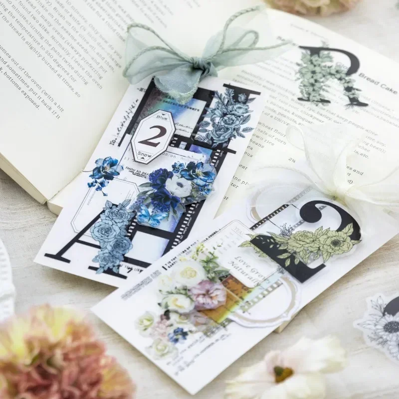 20Pieces Floral Narrative Series PET Stickers Plant Numbers Letters Journal Supplies DIY Collage Decoration Cute Stickers