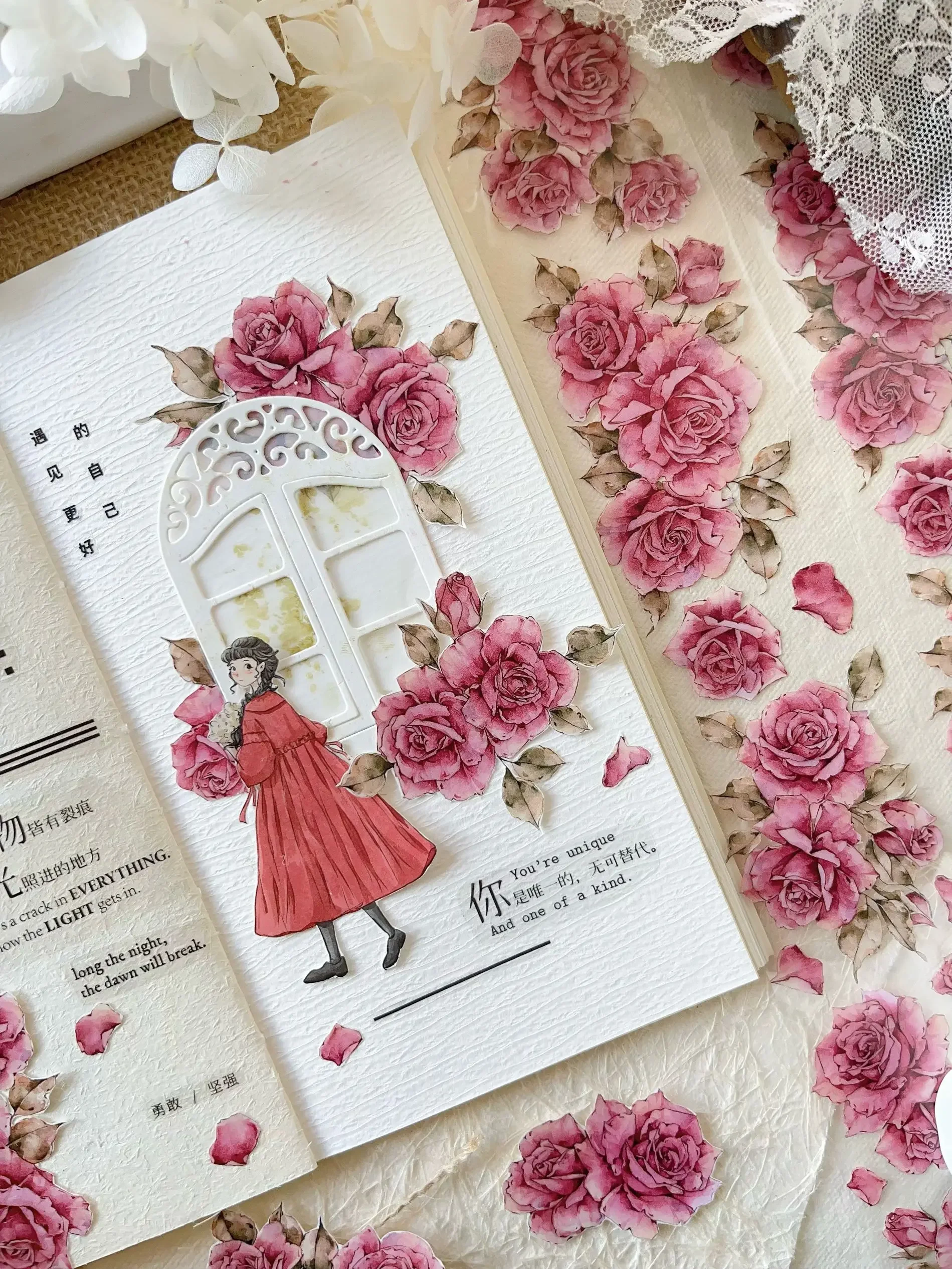 5m/Rolle neues rosa Rosen blume Haustier Washi Tape