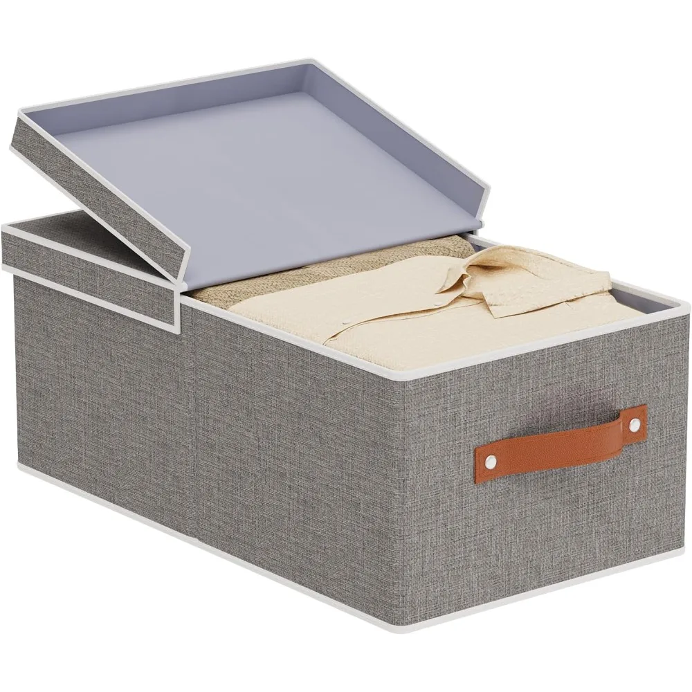 

Single-pack storage box with removable lid, linen wardrobe organizer, double handles, foldable.