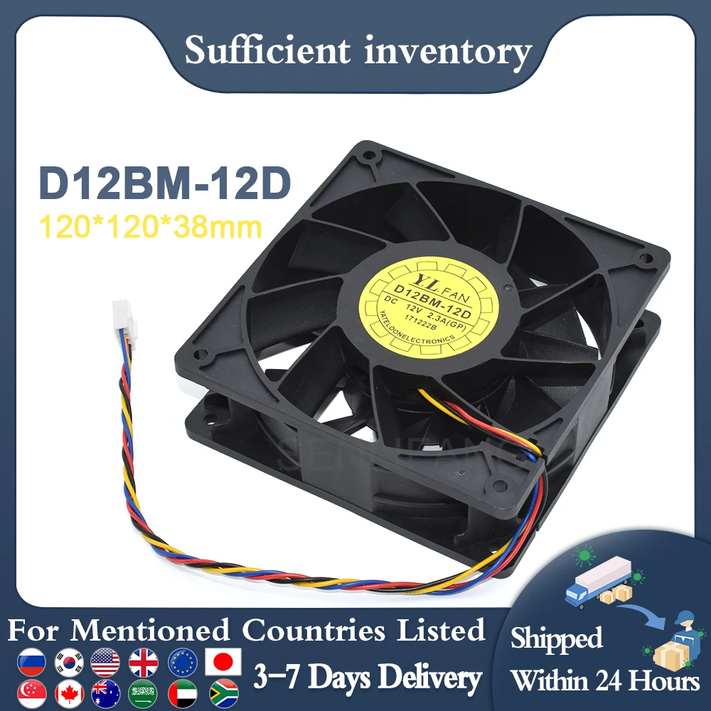 Ventilador de refrigeración de gran volumen para S7, S9, L3 + T9 + M3, S9i, D12BM-12D, 12038, 120x120x38MM, DC12V, 2.3A, ventilador de servidor de chasis