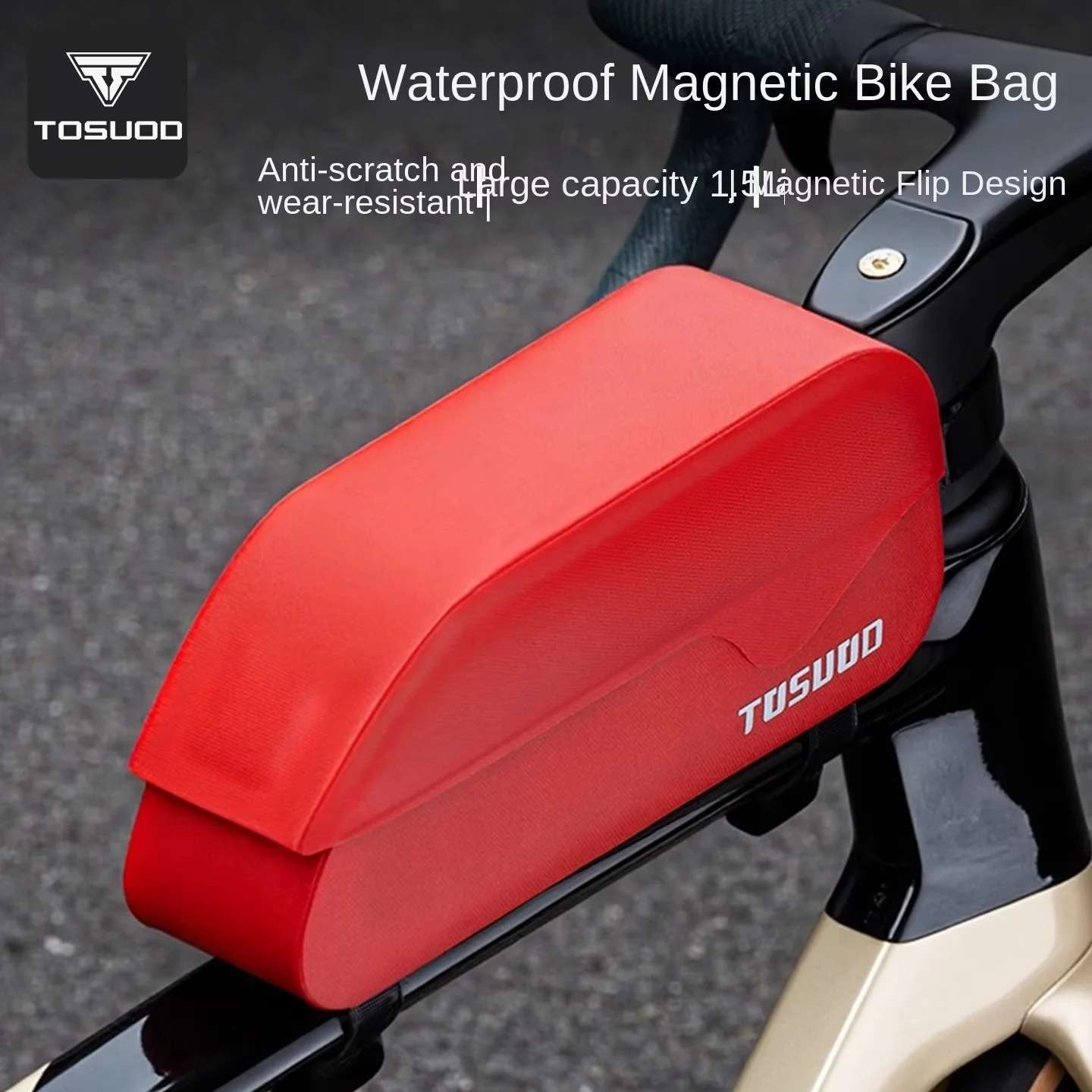 TOSUOD Sac de tube supérieur avant étanche pour vélo, sac d'équitation ultra léger de grande capacité, sac de guidon de vélo pour accessoires latéraux en boucle