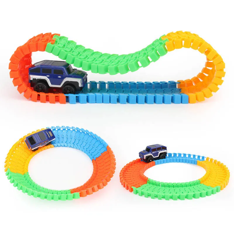 Auto ferroviaria elettrica fai da te assemblare set da corsa universale auto da pista giocattolo puzzle per auto ferroviaria educativa flessibile per regalo per bambini