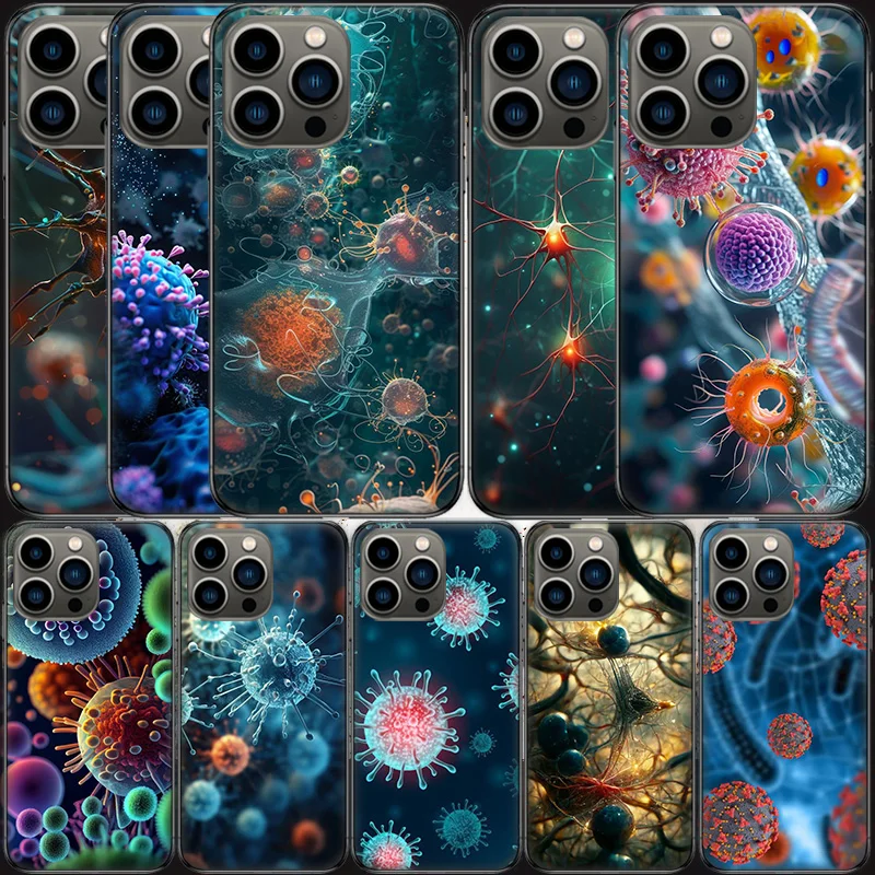 Microscope Virus Close up Phone Case For Apple Iphone 16 15 Plus Soft 13 12 Mini Cover 11 14 Pro Max Capa 8 7 SE Shell Coque Sil