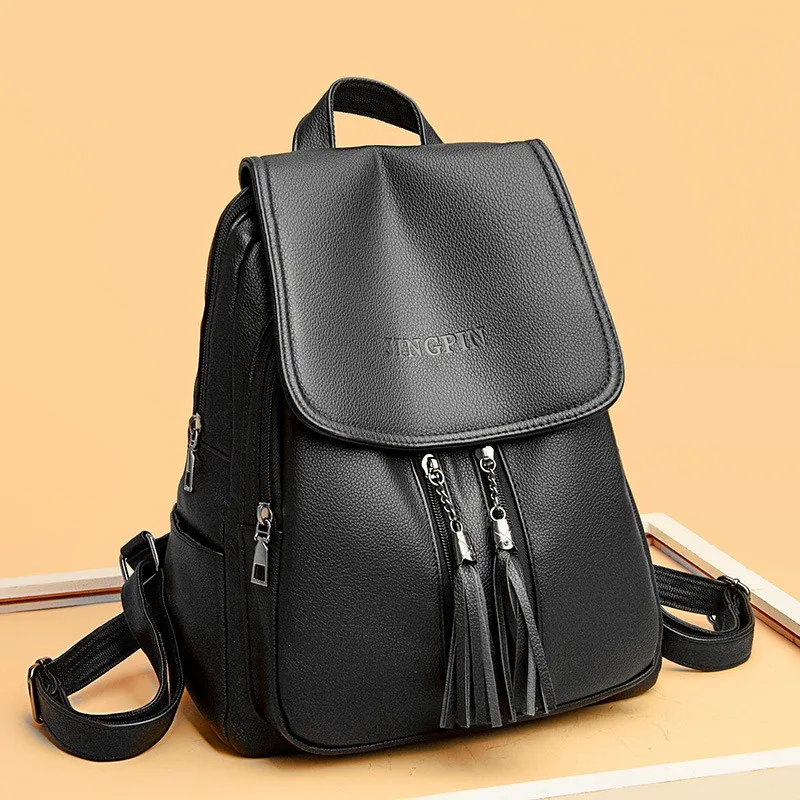 Backpack Women's Trendy PU Soft Leather Fashion Bag Leisure Backpack Women's Commuter Bag Women's Anti Theft Bag