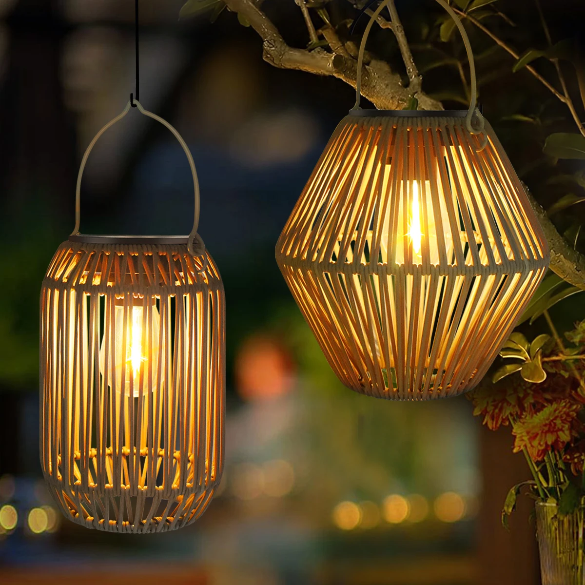 Solar Lantern Outdoor Solar Lanterns Waterproof for Outside Hanging Woven Lantern Boho Lamp Lights Decoration for Garden Yard