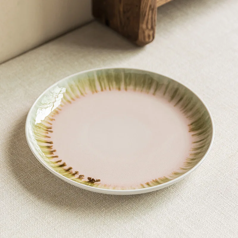

Minimalist Kiln Change Ceramic Plate Large Round Dish for Steak Pasta Practical Home Restaurant Use