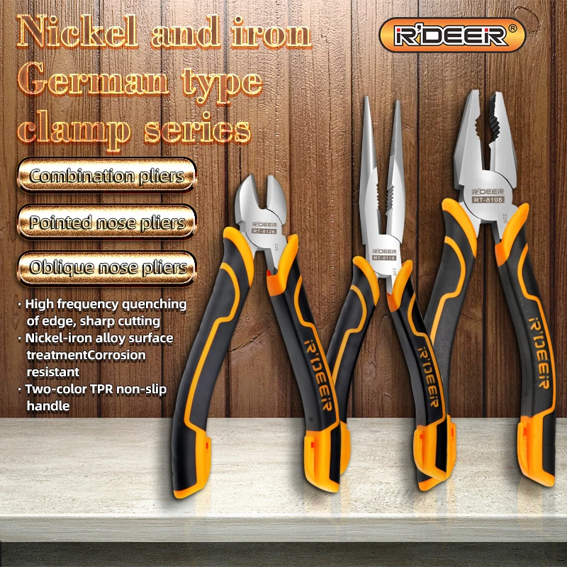 R'DEER ELECTRIC Wire Pliers，Sharp Large Opening Diagonal Pliers Needle Nose Pliers，For Cutting，Twisting and Clamping MetalWires