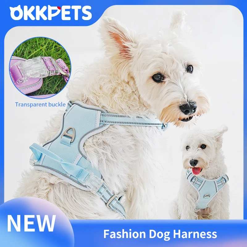 

OKKPETS Fashion Dog Harness Breathable Reflective No Pull K9 Training Harness Adjustable Dog Vest Macaron Color Design