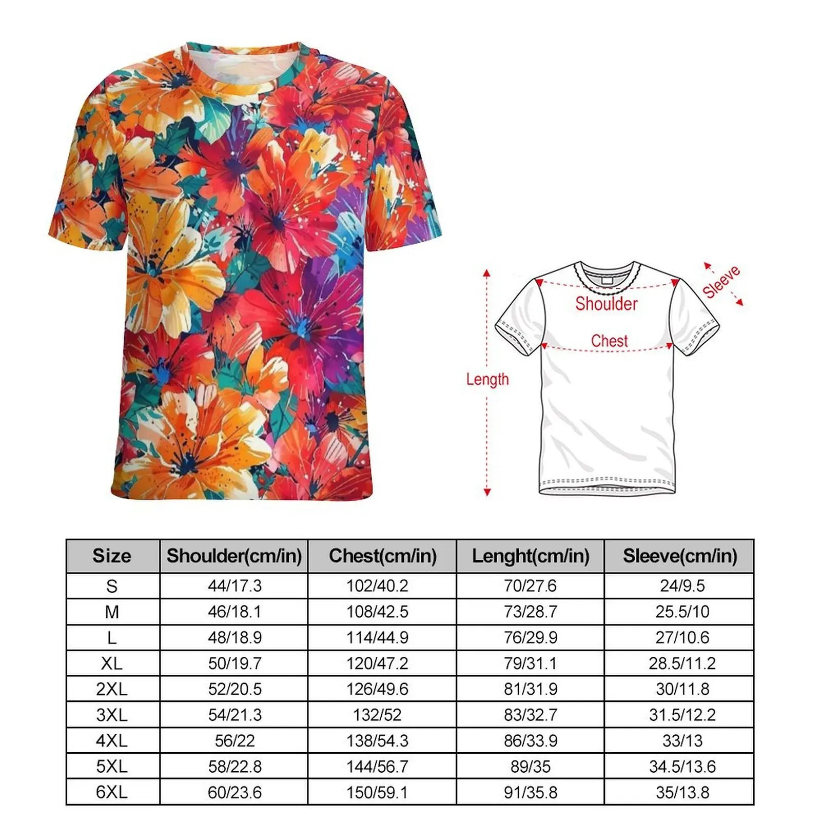Plus Size T-Shirt Summer Bright Flower Retro Print T-Shirts  Funny O-Neck Tee Shirt Men Hippie Pattern Top Tees