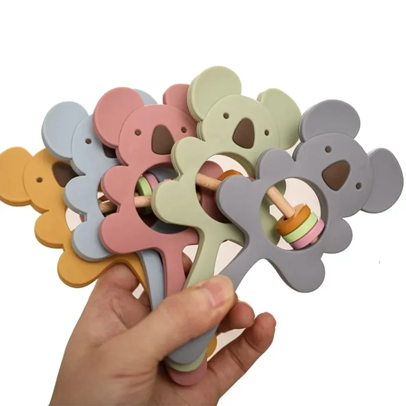 1PC Silicone Teether Koala Elephant Handbells Rattles BPA Free Rodents Teething Necklace Food Grade Infant Chewable Baby Toys