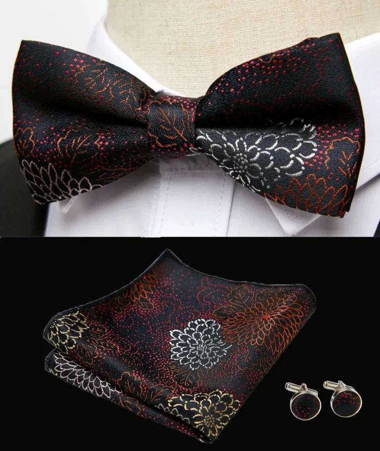 HUISHI Klassische blaue Fliege für Männer, Paisley-Blumenfliege, Einstecktuch, Manschettenknöpfe, Anzug-Set, Hochzeit, Party, kariert, solide Schmetterling – Detail 31