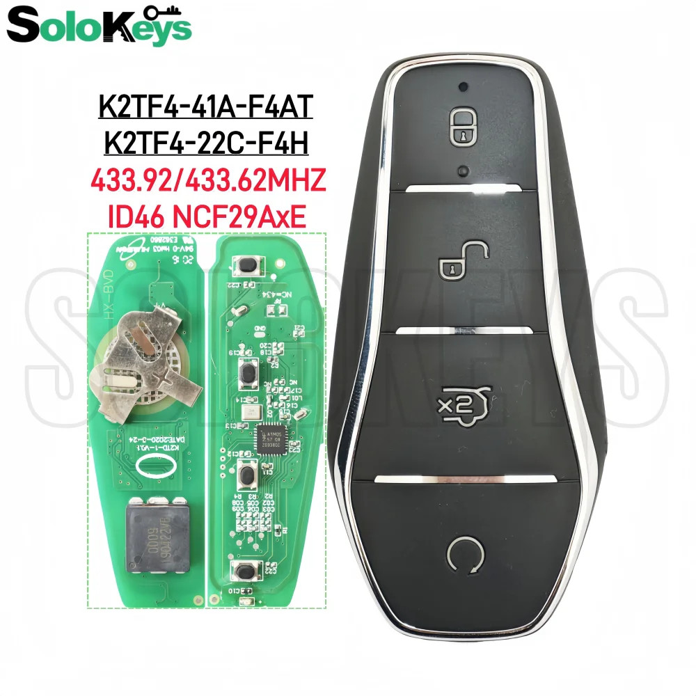 

SOLOKEYS K2TF4-41A-F4AT K2TF4-22C-F4H For BYD Dolphin Qin PLUS DM-i Qin PLUS EV Smart Remote Key 433.92/433.62MHZ 46Chip
