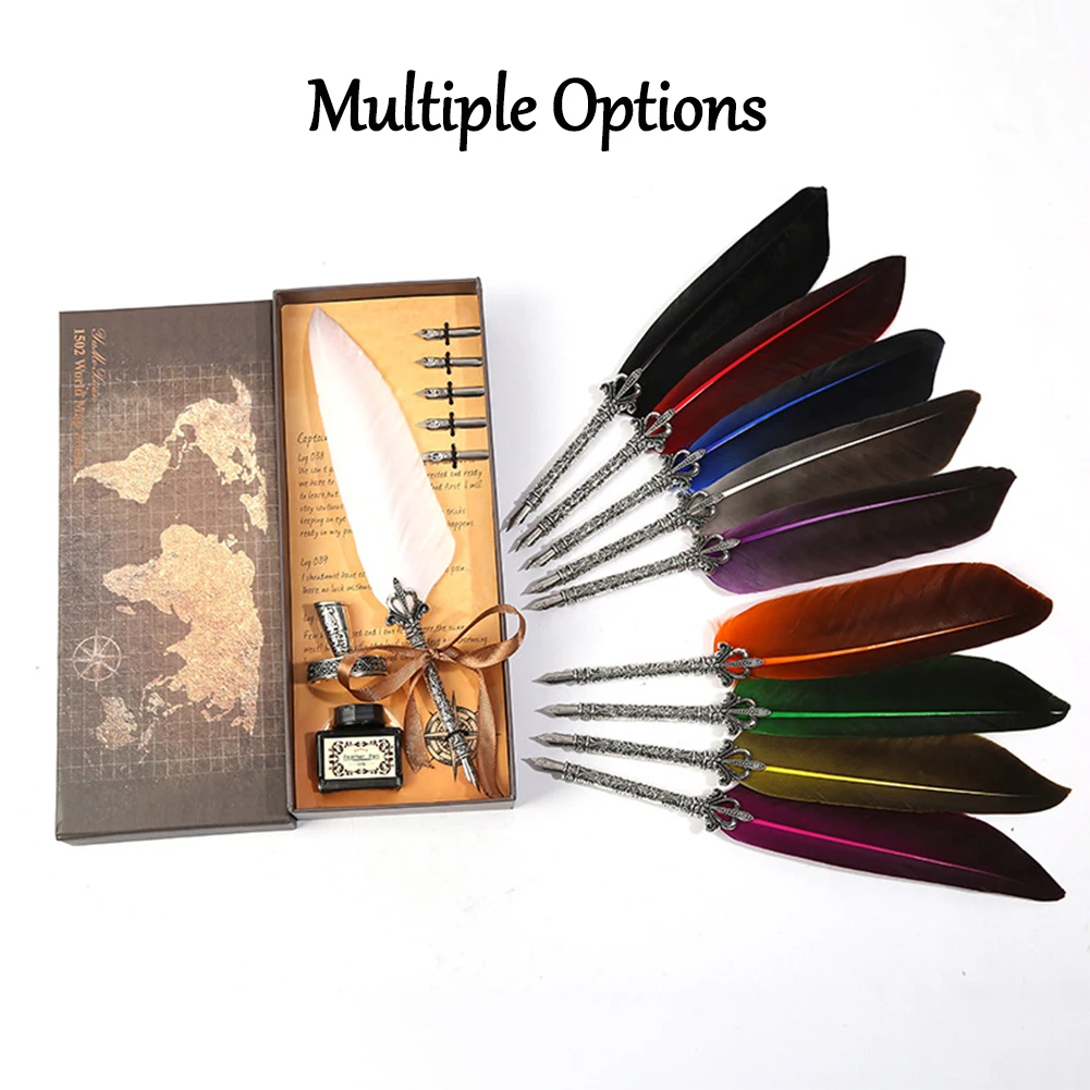 1Set Retro Vintage Kalligrafie Veer Dip Pen Vulpennen Schrijven Inkt Set Briefpapier Quill Creatieve Vintage Pen Gratis Verzending