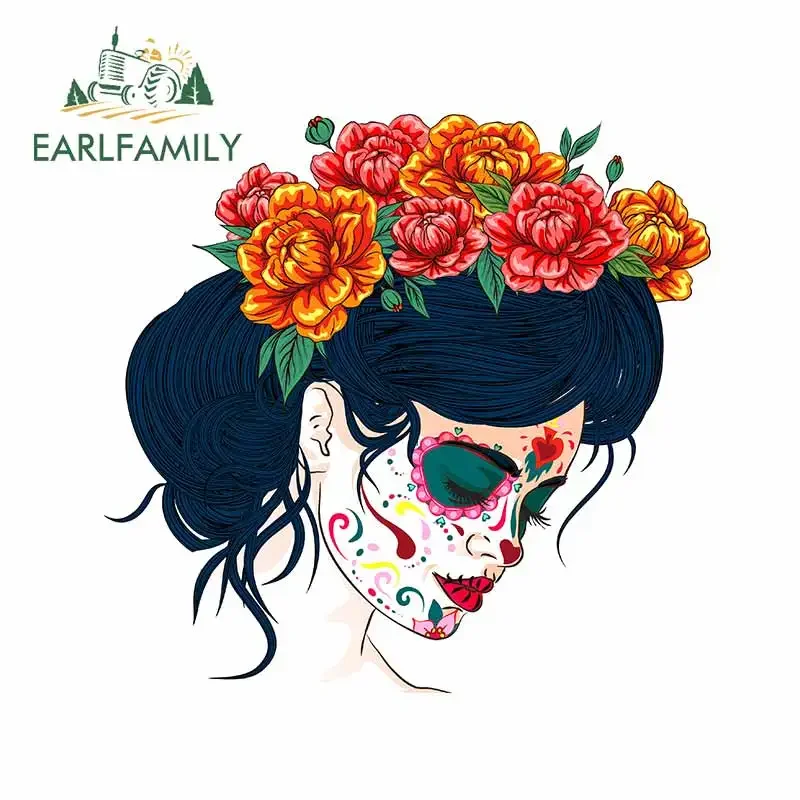 EARLFAMILY 13cm x 12.5cm Cartoon Girl Car Stickers Wreath Beautiful Painted Face Decal Air Conditioner Waterproof Windows Decor