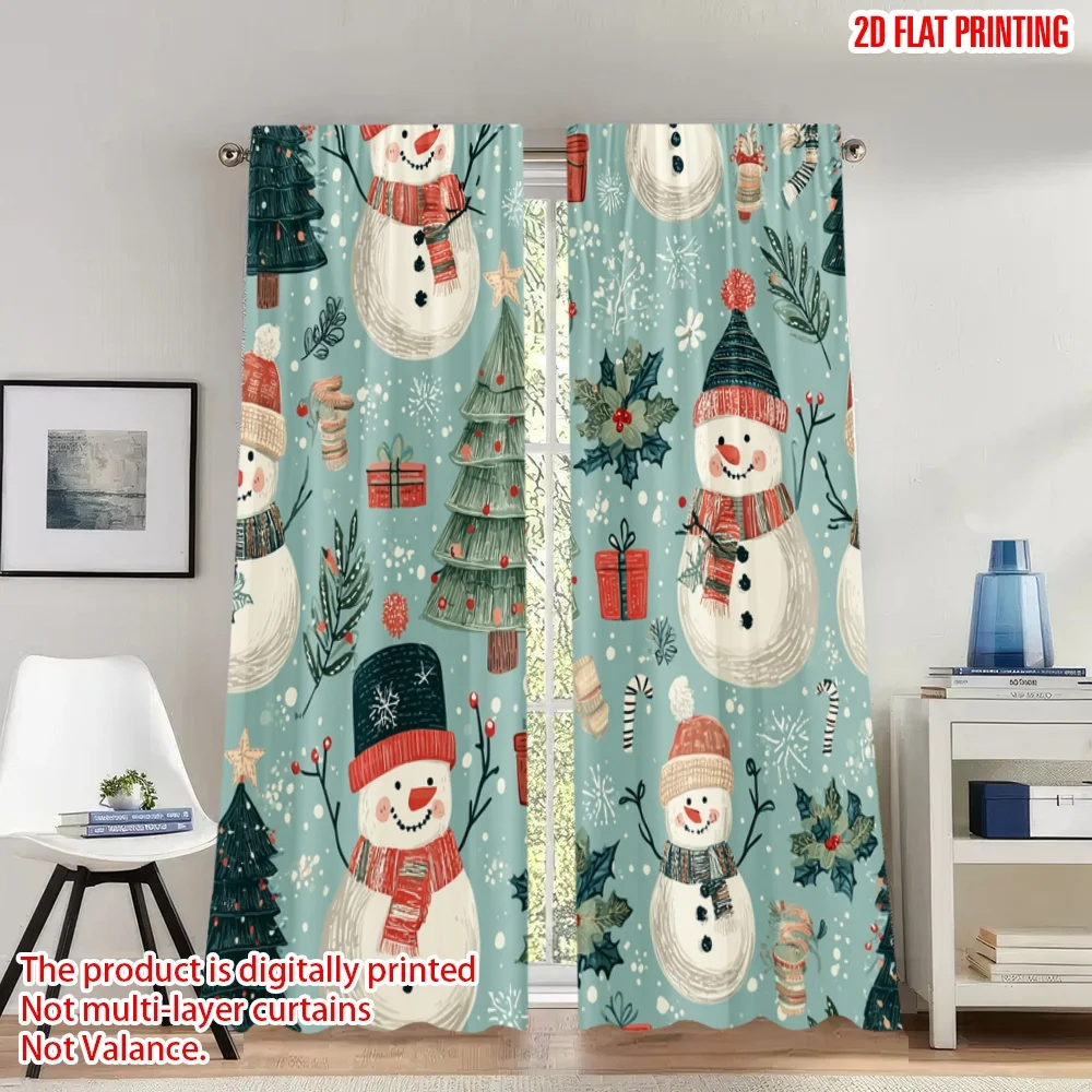 

2pcs 2D flat printing Merry Christmas Curtains Christmas Snowman Trees Candy Digital Printed Polyester Drapes Party & Holiday
