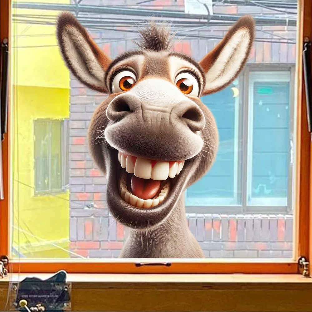 Artoon Donkey Funny PVC Translucent Sticker Animal Window Decoration Wall Decal for Home Decor