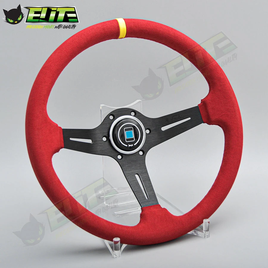 14inch 350mm Red Suede Leather Steering Wheel Deep Dish Racing Sports Steering Wheel for Universal