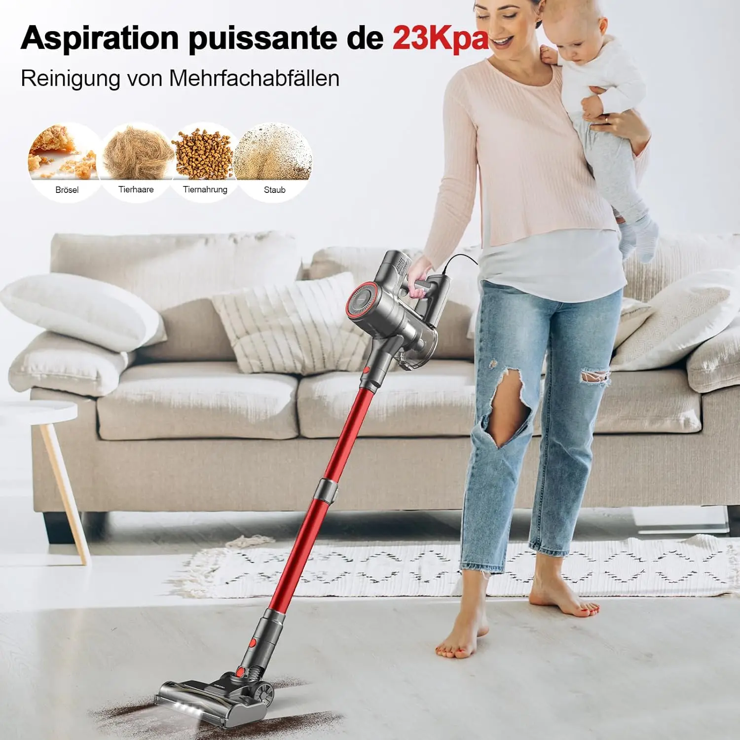 YISORA I8 Corded Vacuum Cleaner, 23Kpa 6M Long Cord Stick Vacuum for Pet Hair Carpet Hard Floor Car Cleaning