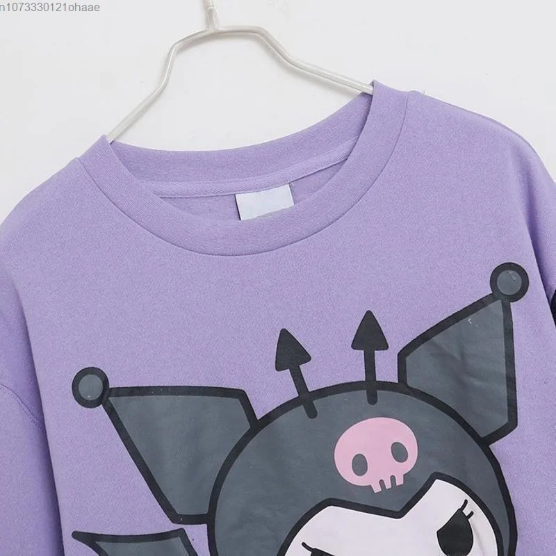 Sanrio Kuromi New Color Blocking Round Neck Pullover Cartoon Fashion Loose Top Shirts Y2k Anime Sweater Women Cute Sweatshirt