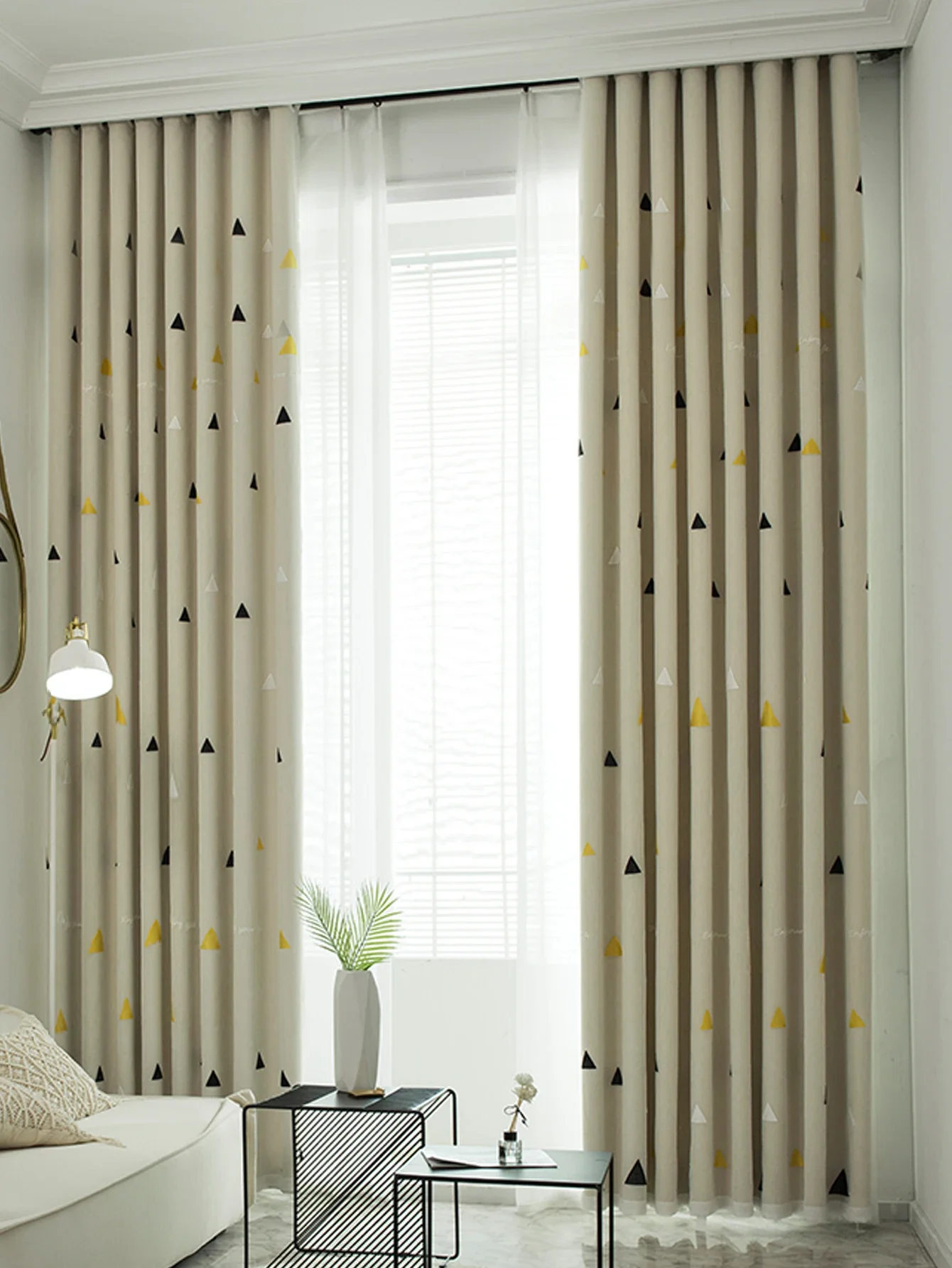 

Nordic ins style Simple Geometric Curtains Living Room Finished Bedroom Blackout Cloth Floor Customized Curtains