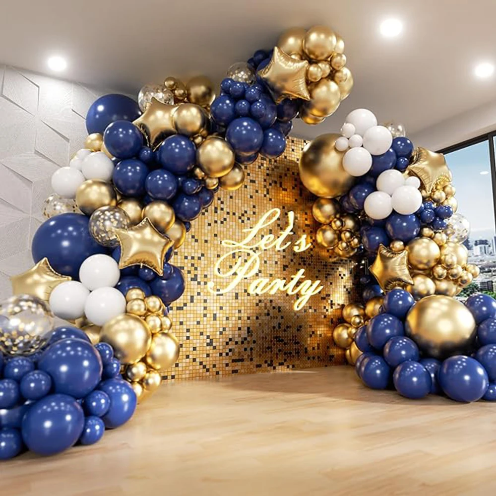 Balony ślubne Girlanda Zestaw łuku Granatowy Biały Złoty Balon Złota Gwiazda Balon foliowy Rocznica Ślubu Urodziny Dostawy