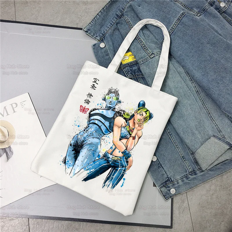 Jojo Bizarre Adventure Handbags Jolyne Cujoh Canvas Bag Tote Ladies Casual Stone Ocean Shoulder Bag Reusable Shopping Bags